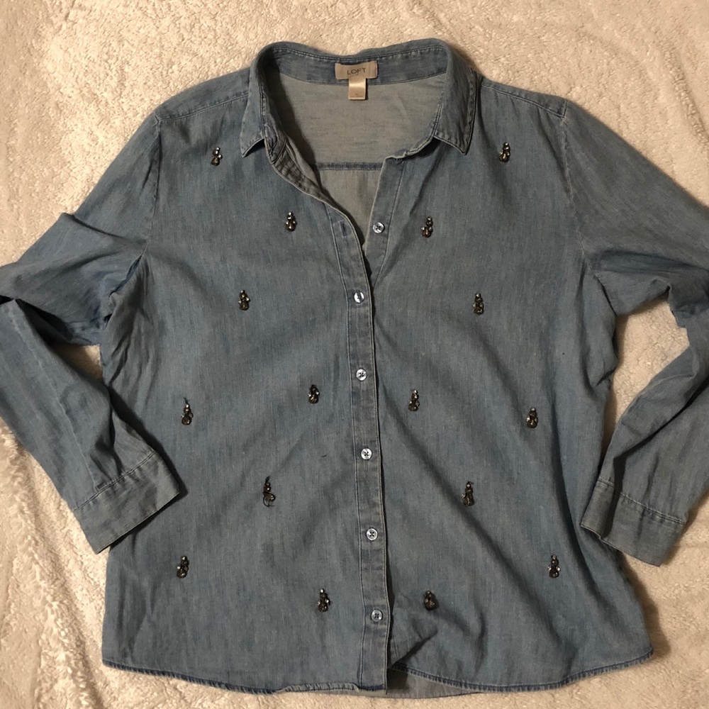 LOFT embellished denim blouse, XL